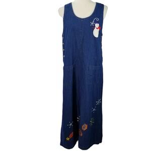 Jane Ashely Blue Denim Christmas Winter Theme Jumper Maxi Dress Medium Petite